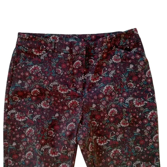Reitmans Floral Straight Leg Trousers Black Burgundy Stretch 4 - Picture 3 of 8